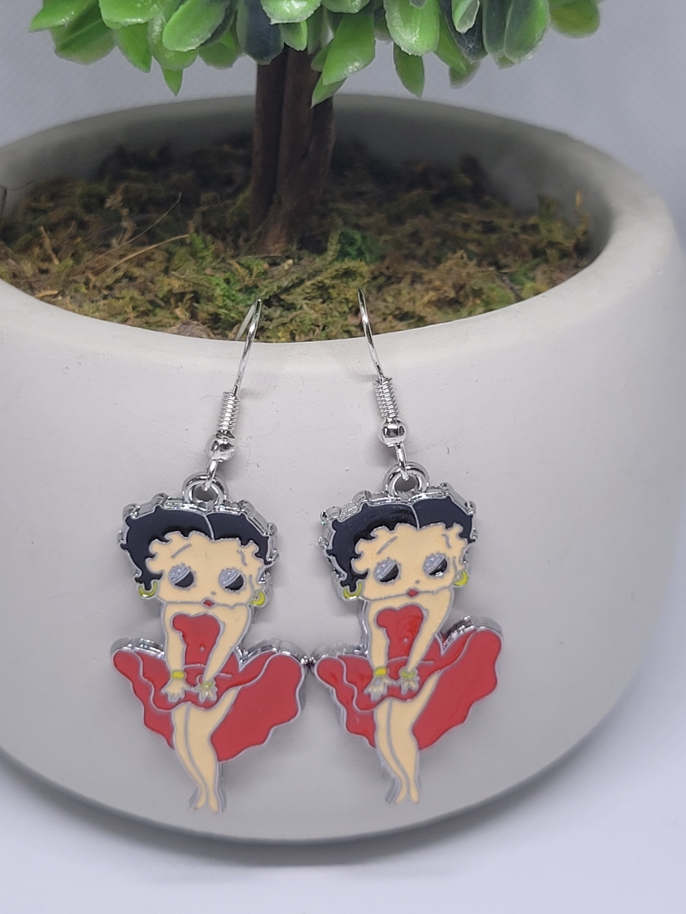 Betty Boop Red Dress Dangle Earrings - Women Jewelry